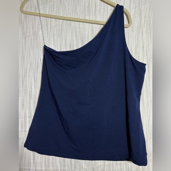 Lands End Tencel Navy Blue One-Shoulder Top size large - Picture 4 of 4
